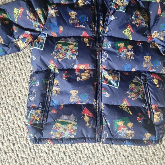 New Polo Bear Ralph Lauren Boy Water Repellent Navy Down Hood Pony Jacket - Picture 3 of 16